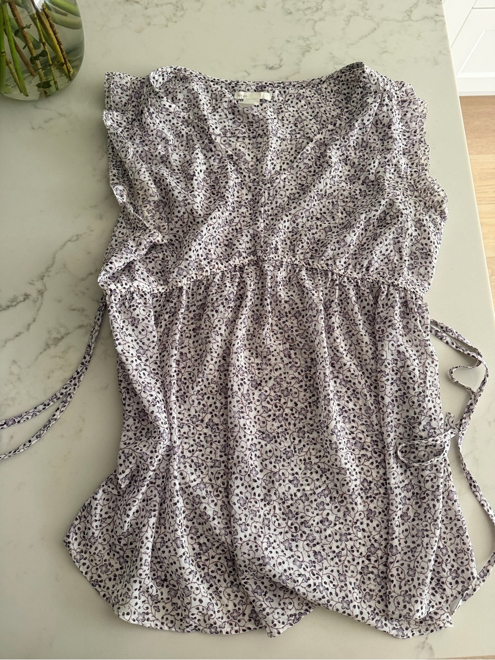 MATERNITY Lavender Floral Ruffle Waist Tie Blouse